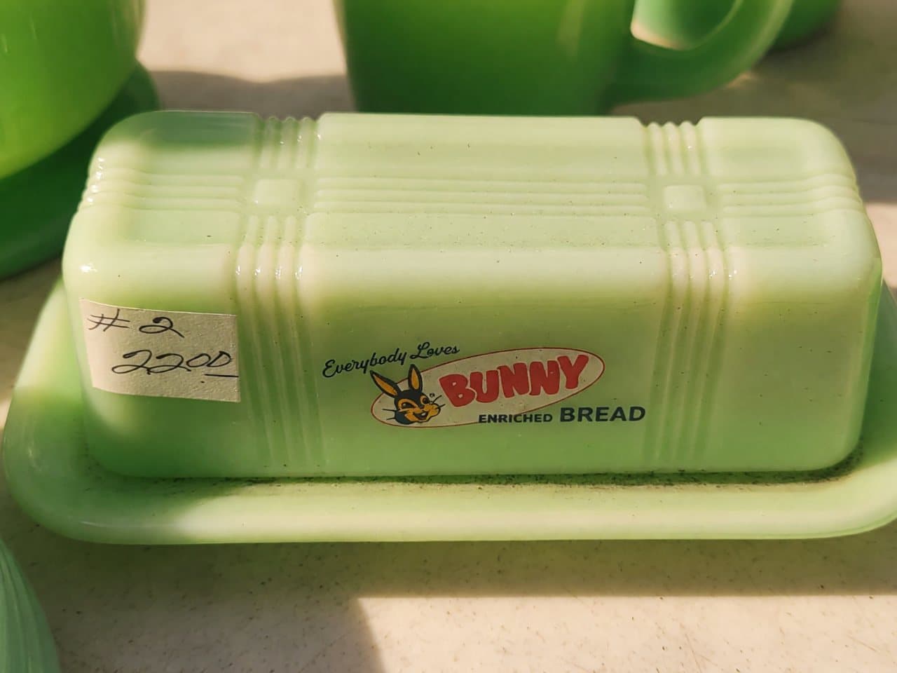 Uranium Jadeite Glass Butter Dish Bunny Enriched Bread