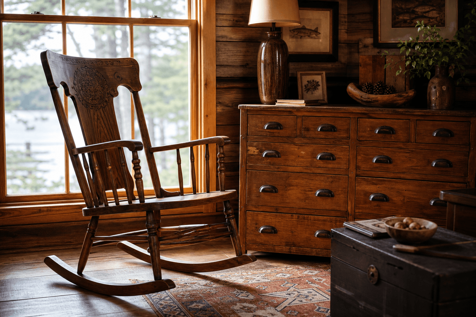 Vintage wooden furniture in a bright room